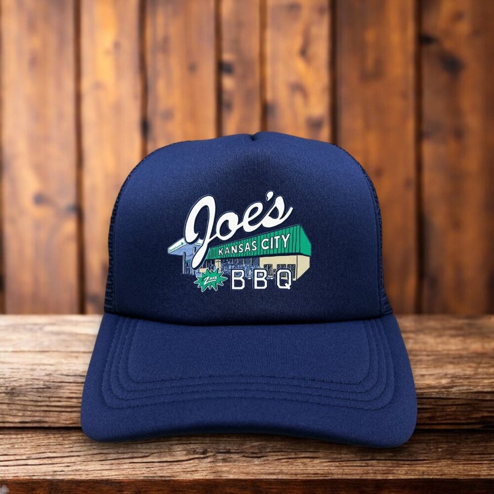 Joe's Kansas City BBQ Mens Trucker Hat Navy Snapback Pulled Pork Slow Cooker